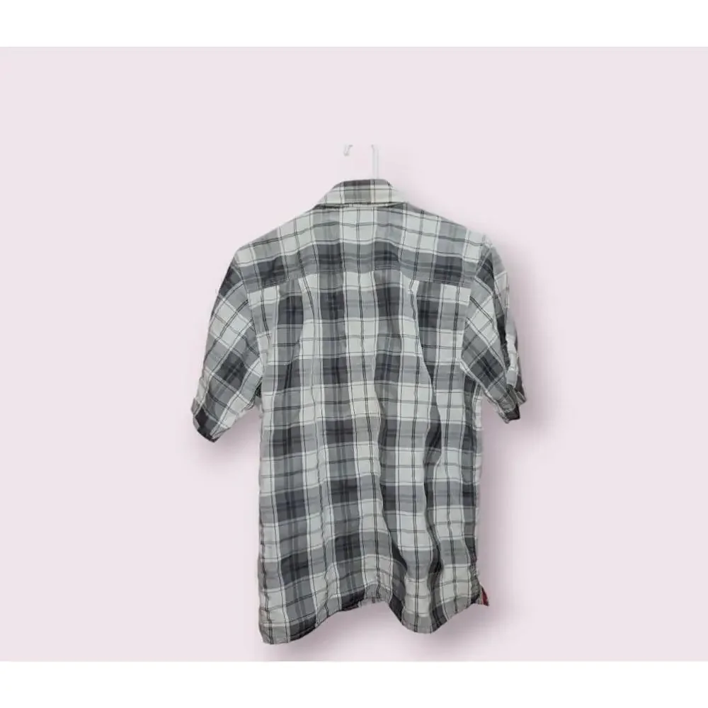 The North Face Gray Plaid Short Sleeve Button Up Shirt Men's Small Preppy